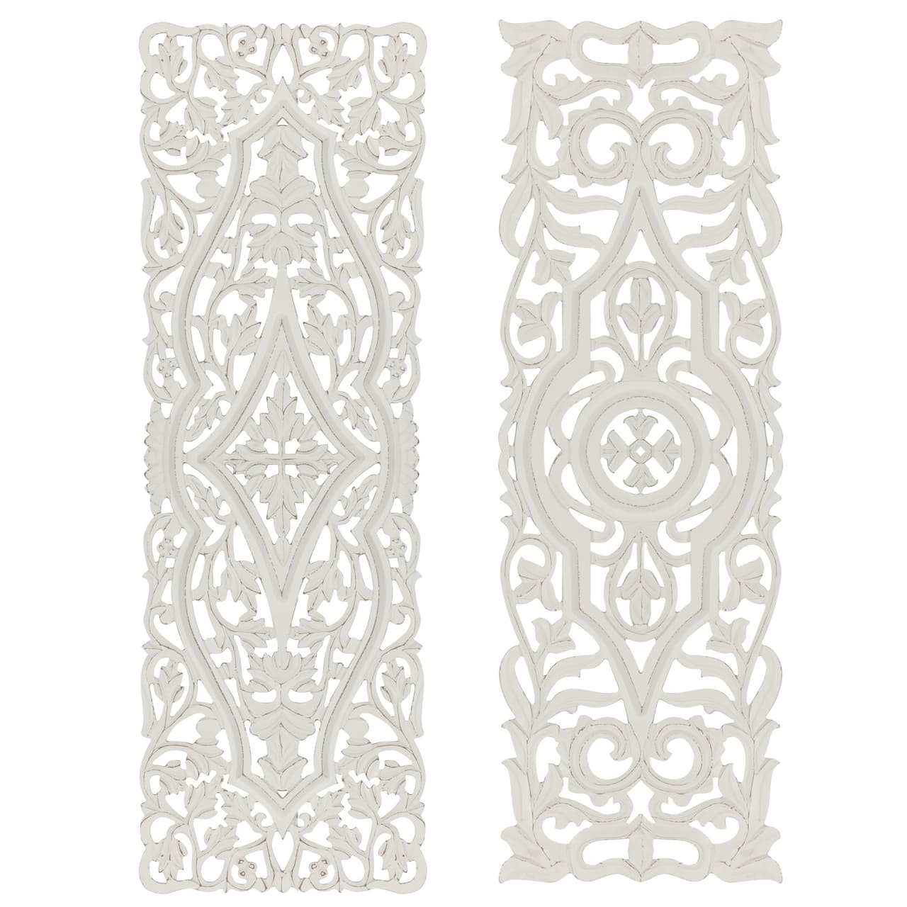 Set of 2 White Mango Wood Farmhouse Abstract Wall Decor, 16" x 48"
